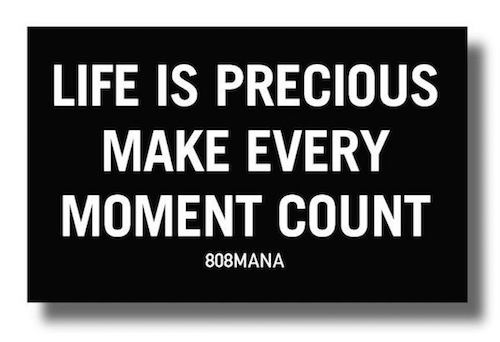 #877 LIFE IS PRECIOUS MAKE EVERY MOMENT COUNT - VINYL STICKER - ©808MANA - BIG ISLAND LOVE LLC